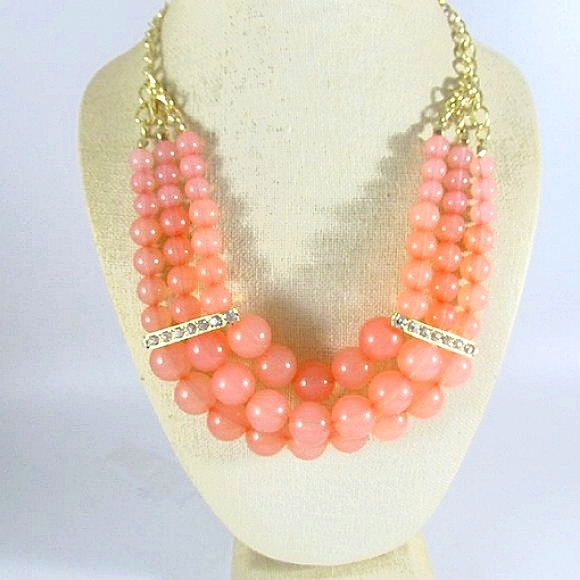 Pink Beaded Statement Crystal Bib Necklace - Picture 4 of 5